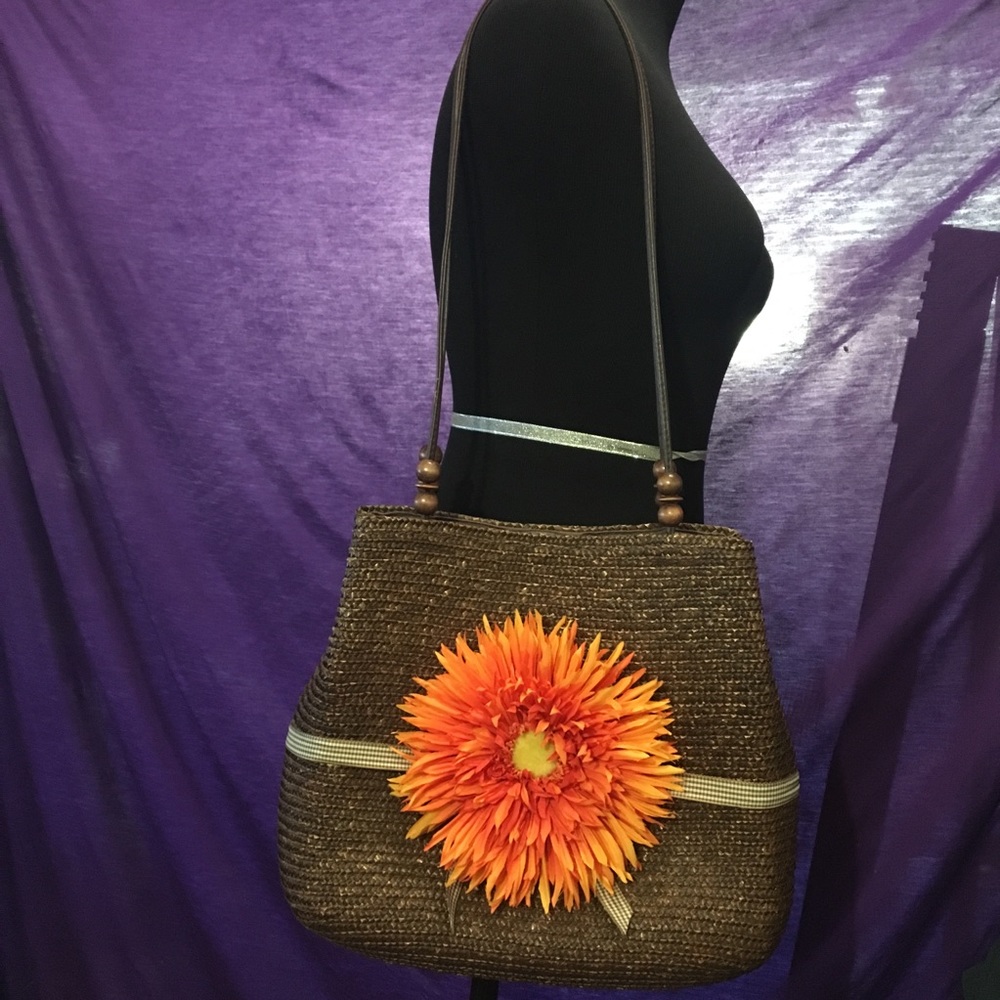 *3 for $20* Jute Shoulder Bag w/ Orange Flower